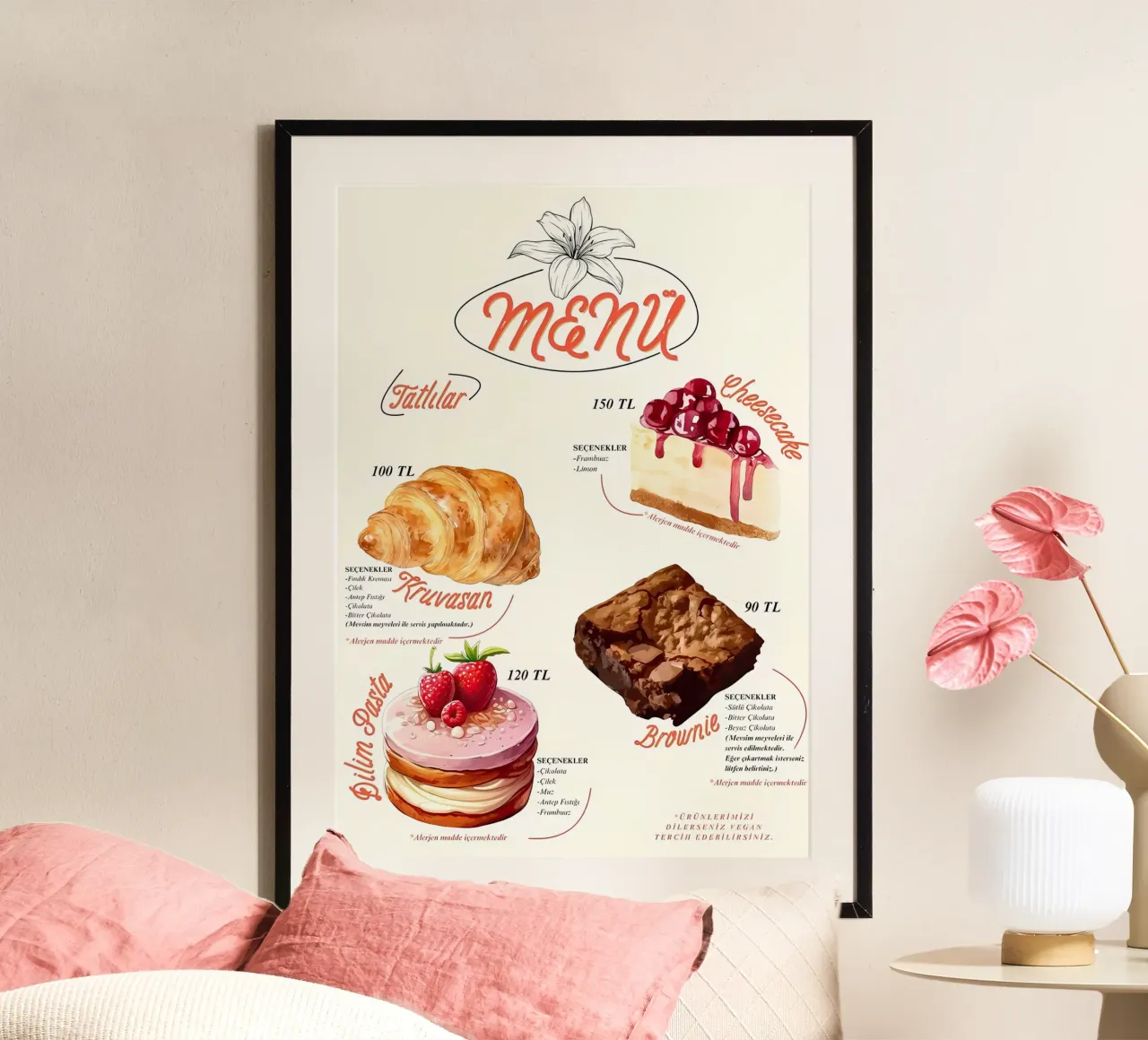 menu torta poster con telaio in legno da mitaco