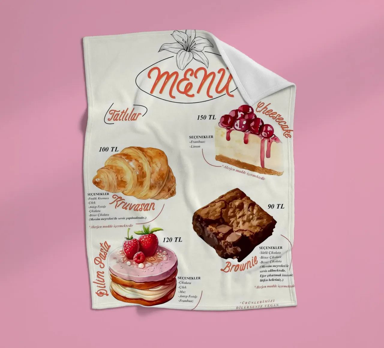 menu torta coperta in pile da mitaco