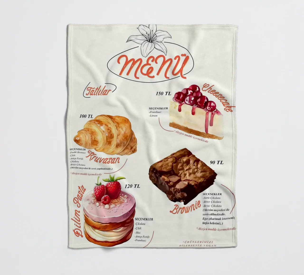 menu torta coperta in pile da mitaco