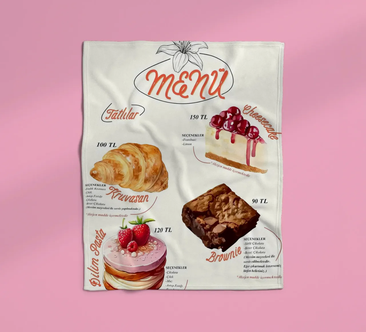 menu torta coperta in pile da mitaco