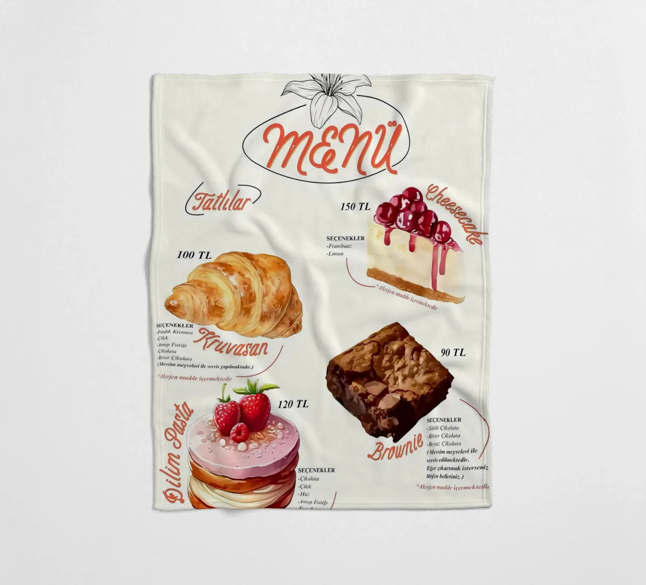 menu torta coperta in pile da mitaco