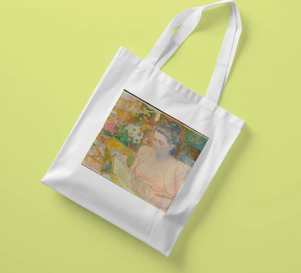 Donna che legge in un interno vivace - Jan Toorop borsa in juta da Studio Vintage