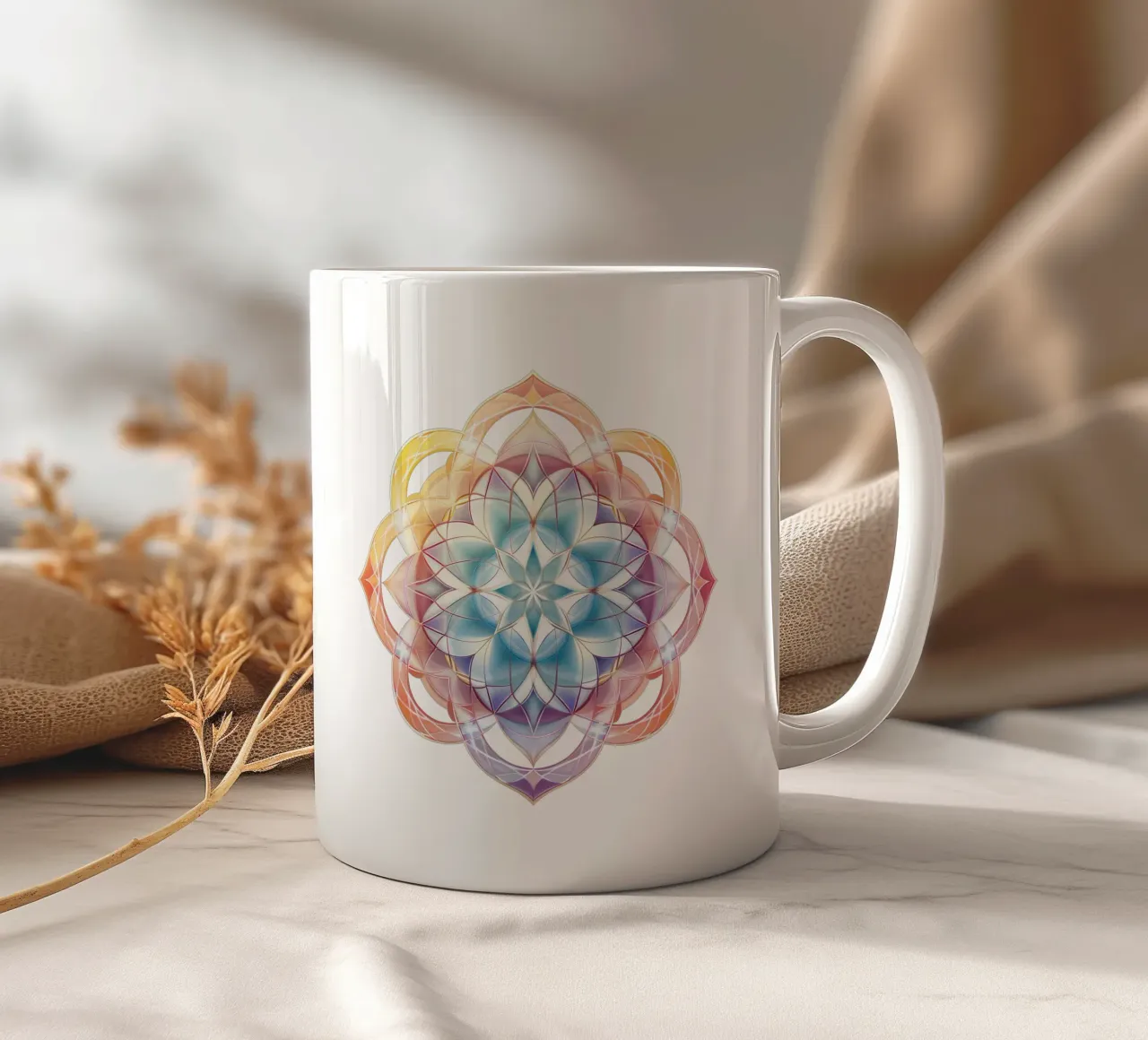Aquarell-Pastell-Mandala Keramik Tasse von Spiritual Touch