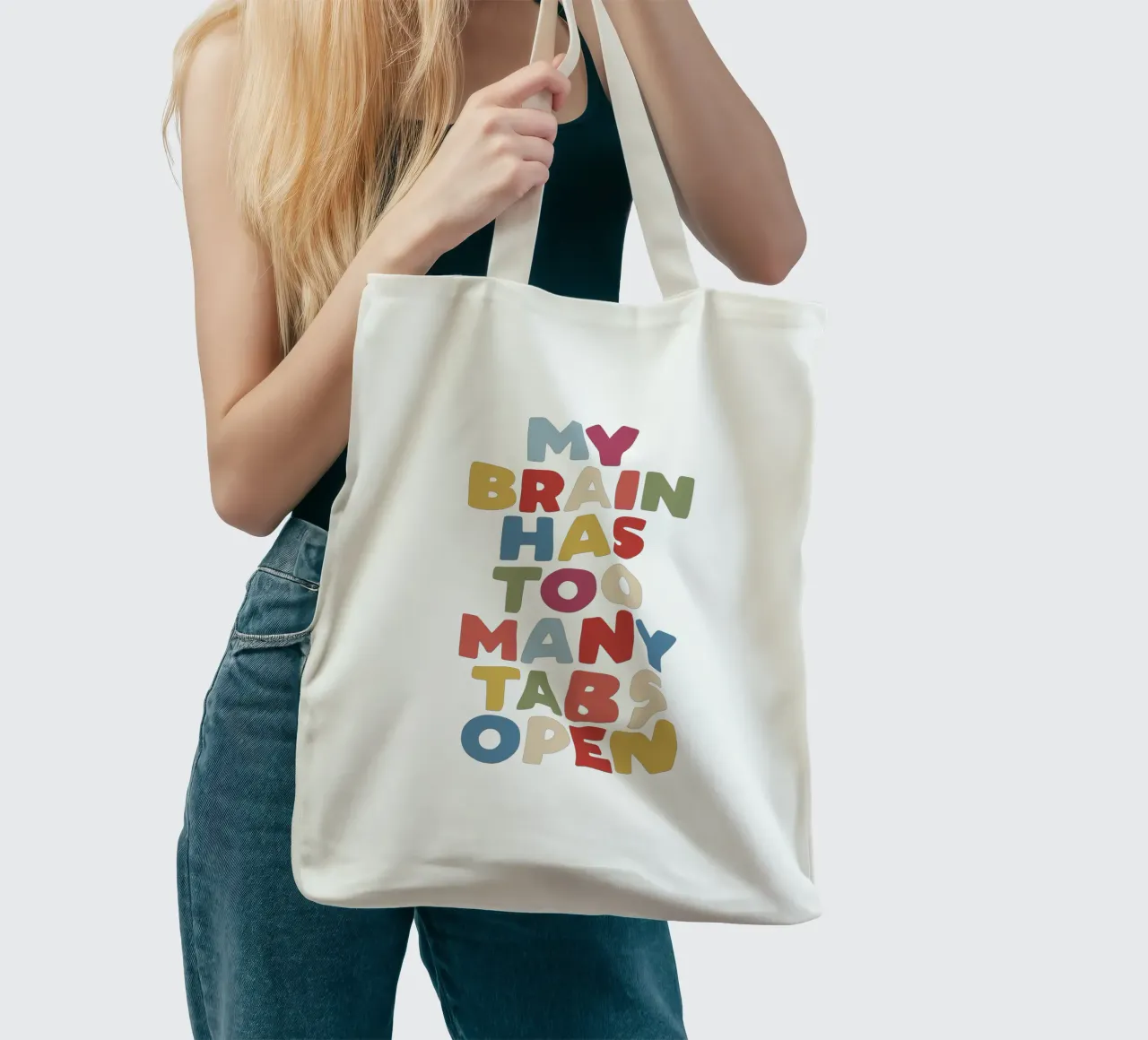My Brain Has Too Many Tabs Open Typography Quote Print tote bag by THE MOTIVATED TYPE