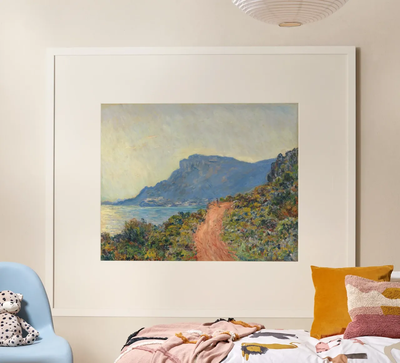 La Corniche bij Monaco Monet mare donna estate poster con telaio in legno da Studio Vintage