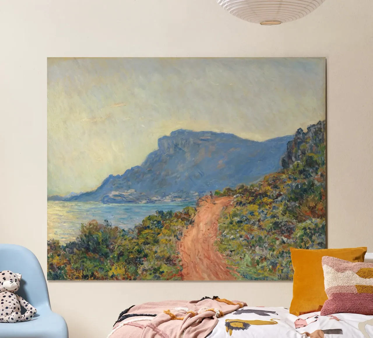 La Corniche bij Monaco Monet mare donna estate poster con telaio in legno da Studio Vintage