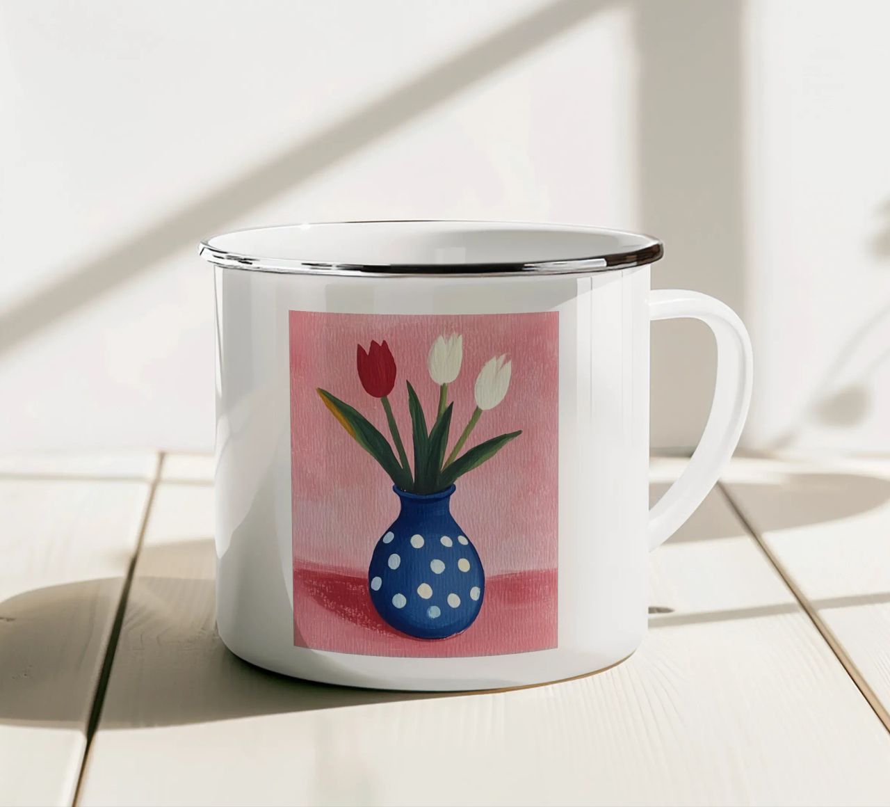 Tulipani carini in vaso tazza in smalto da Olga Wildrose