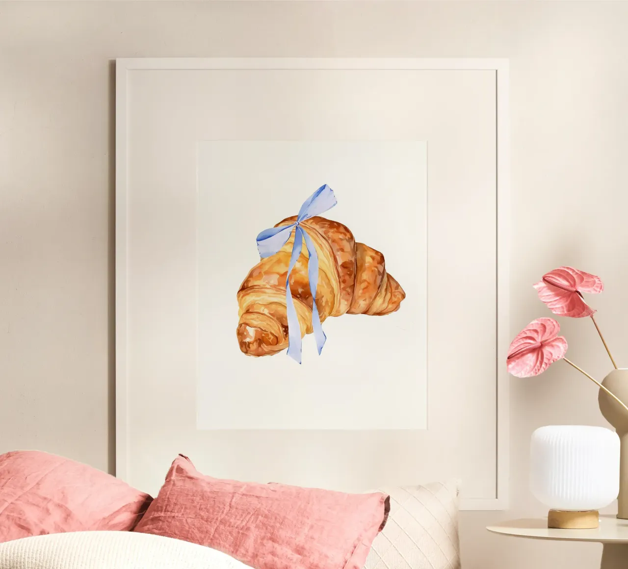 Stampa d'arte chic di croissant per un arredamento da cucina di tendenza e preppy poster con telaio in alluminio da mitaco