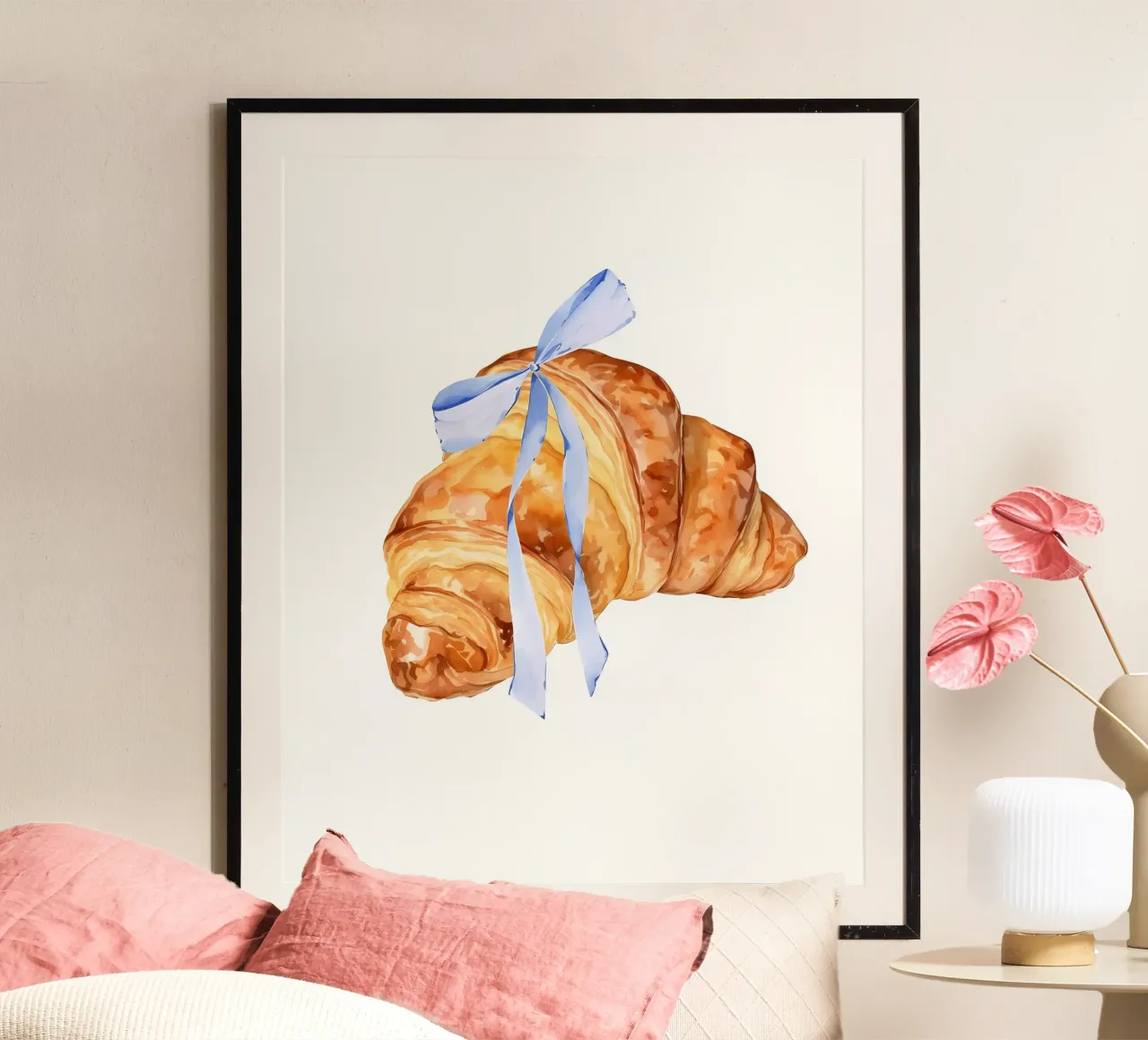 Stampa d'arte chic di croissant per un arredamento da cucina di tendenza e preppy poster con telaio in alluminio da mitaco