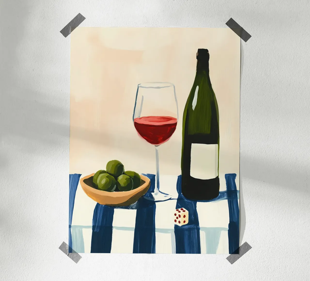 Vino Olive Domino poster con telaio in legno da IamHomeStudio
