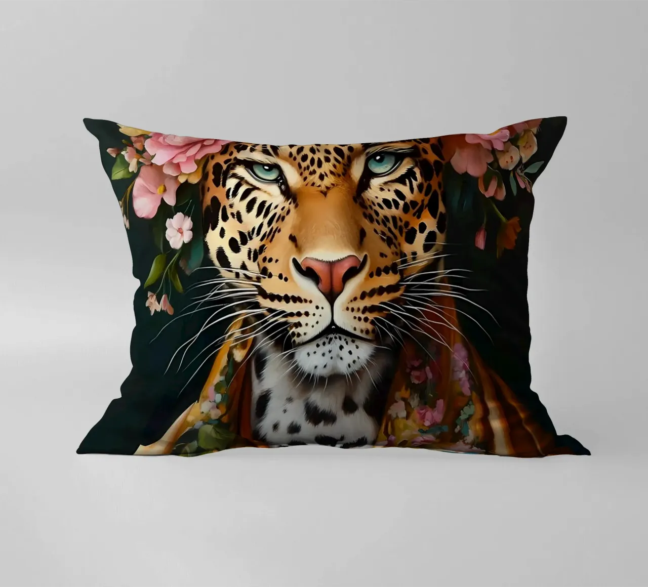 Leopard in Floral Wreath decorative cushion by IamHomeStudio