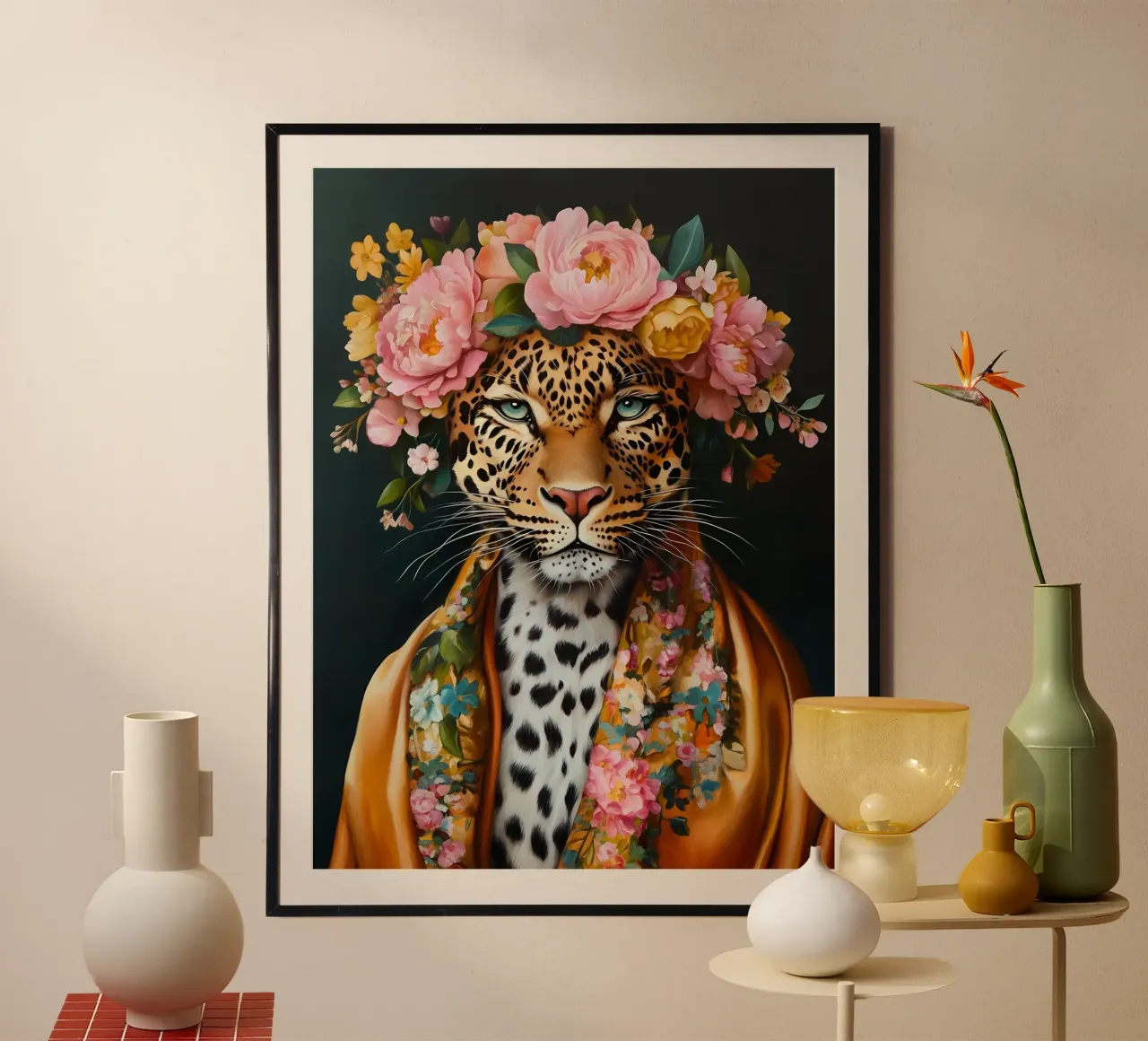 Leopardo in ghirlanda floreale poster da IamHomeStudio