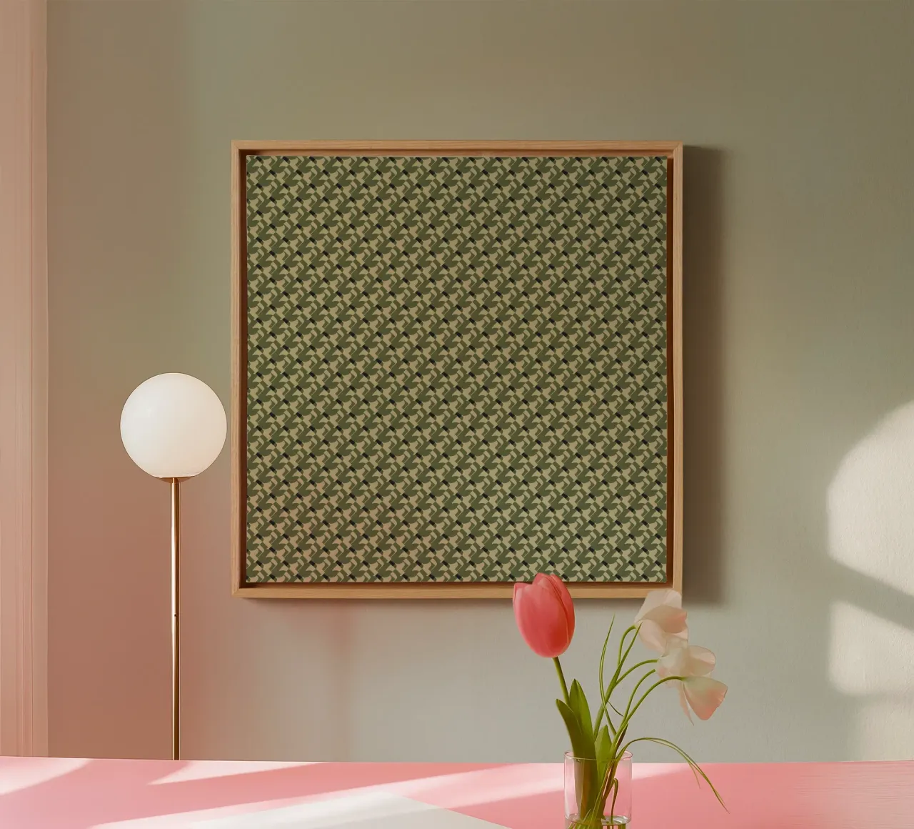 Green copper abstract pattern canvas with Floater frame by Little Dean