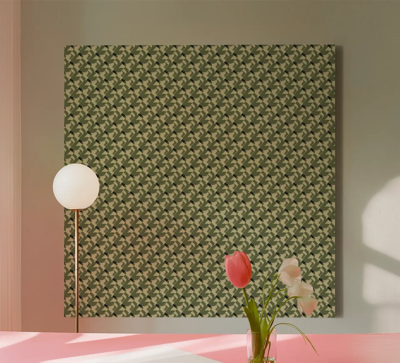 Green copper abstract pattern canvas with Floater frame by Little Dean