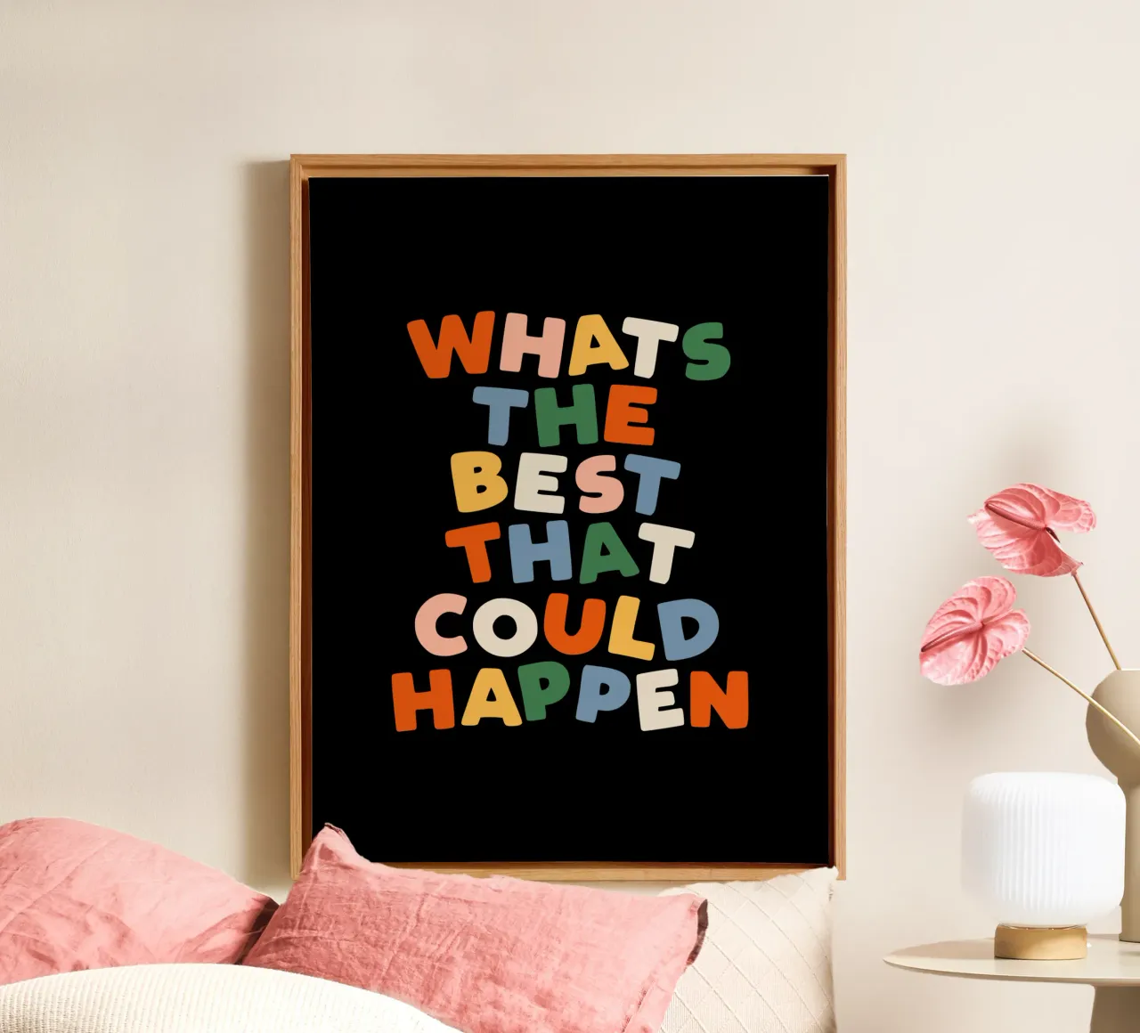 Whats The Best That Could Happen Inspirerende Citaat Print canvas met Baklijst van THE MOTIVATED TYPE