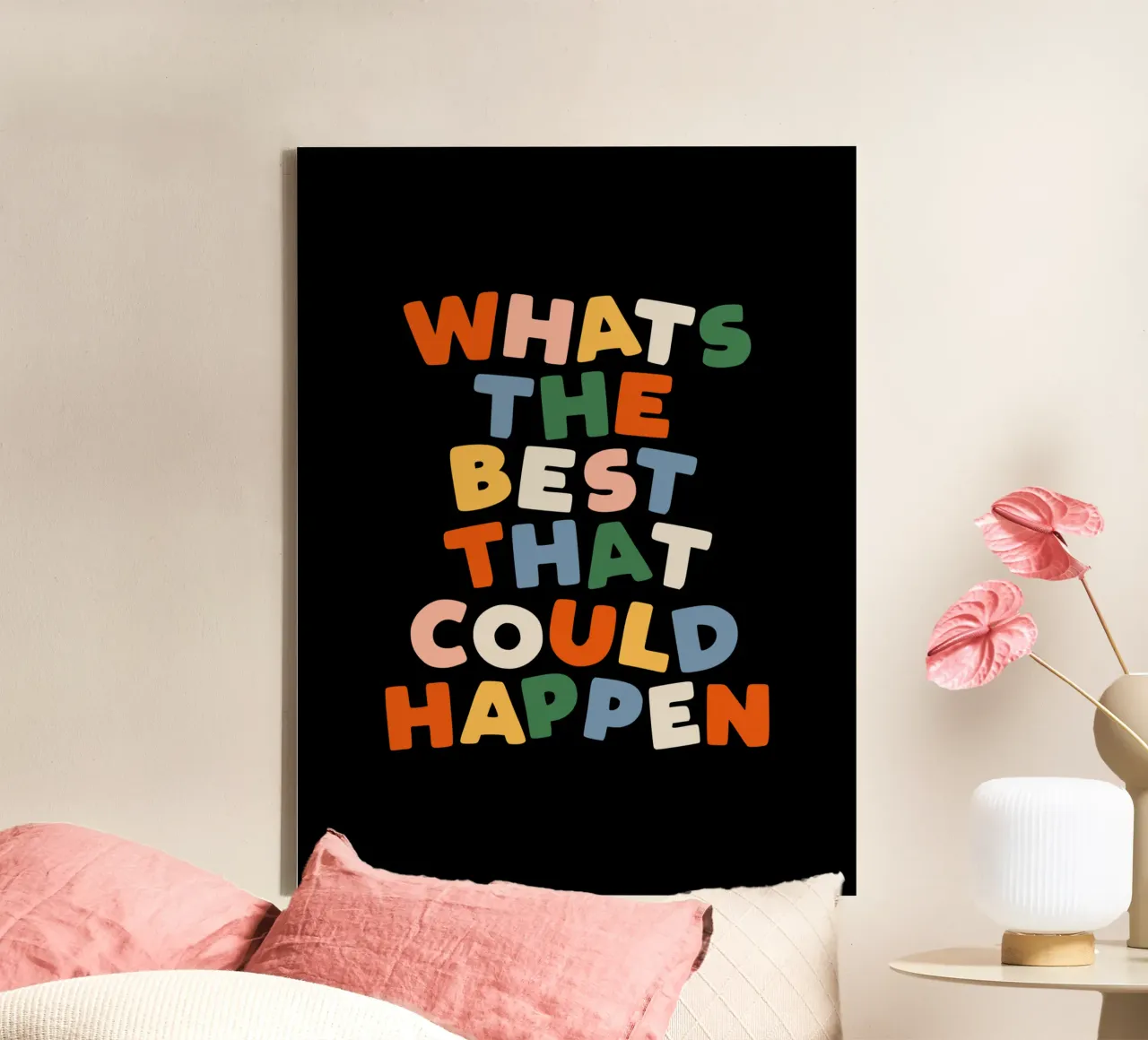 Whats The Best That Could Happen Inspirerende Citaat Print canvas met Baklijst van THE MOTIVATED TYPE