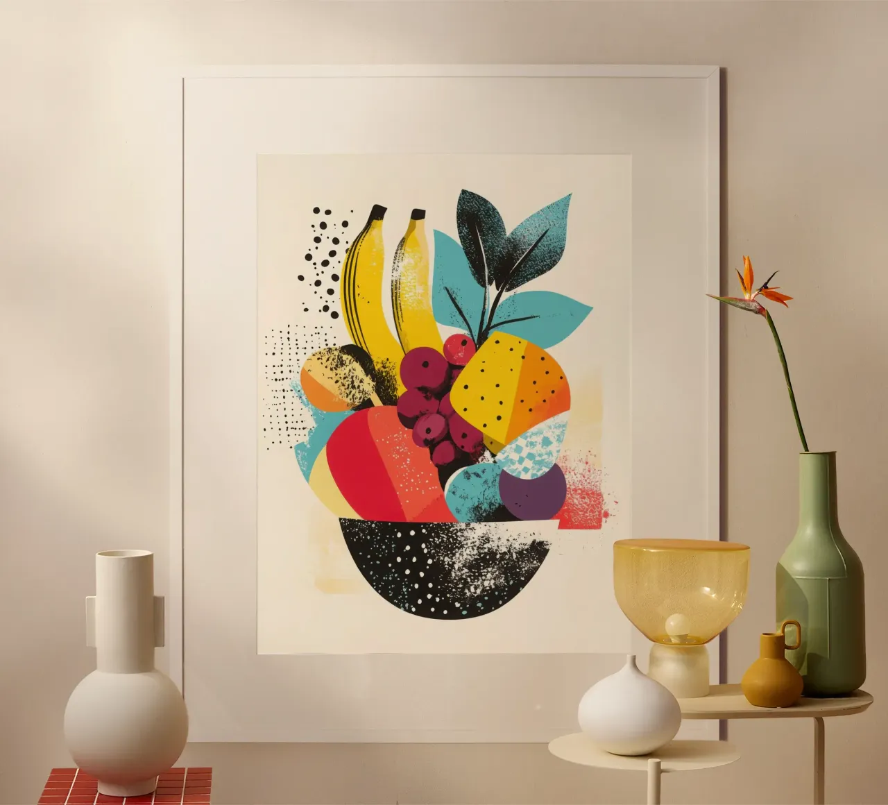 Cestino di frutta - Un turbinio di colori poster con telaio in plastica da Pop and Fruits - Affiches & posters