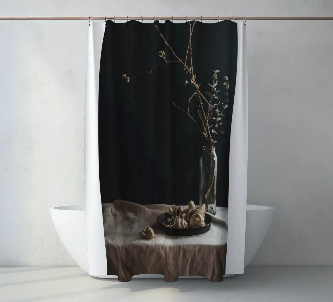 Still life with shells and branches - Natural elegance for shower curtain by Augenblicke-foto