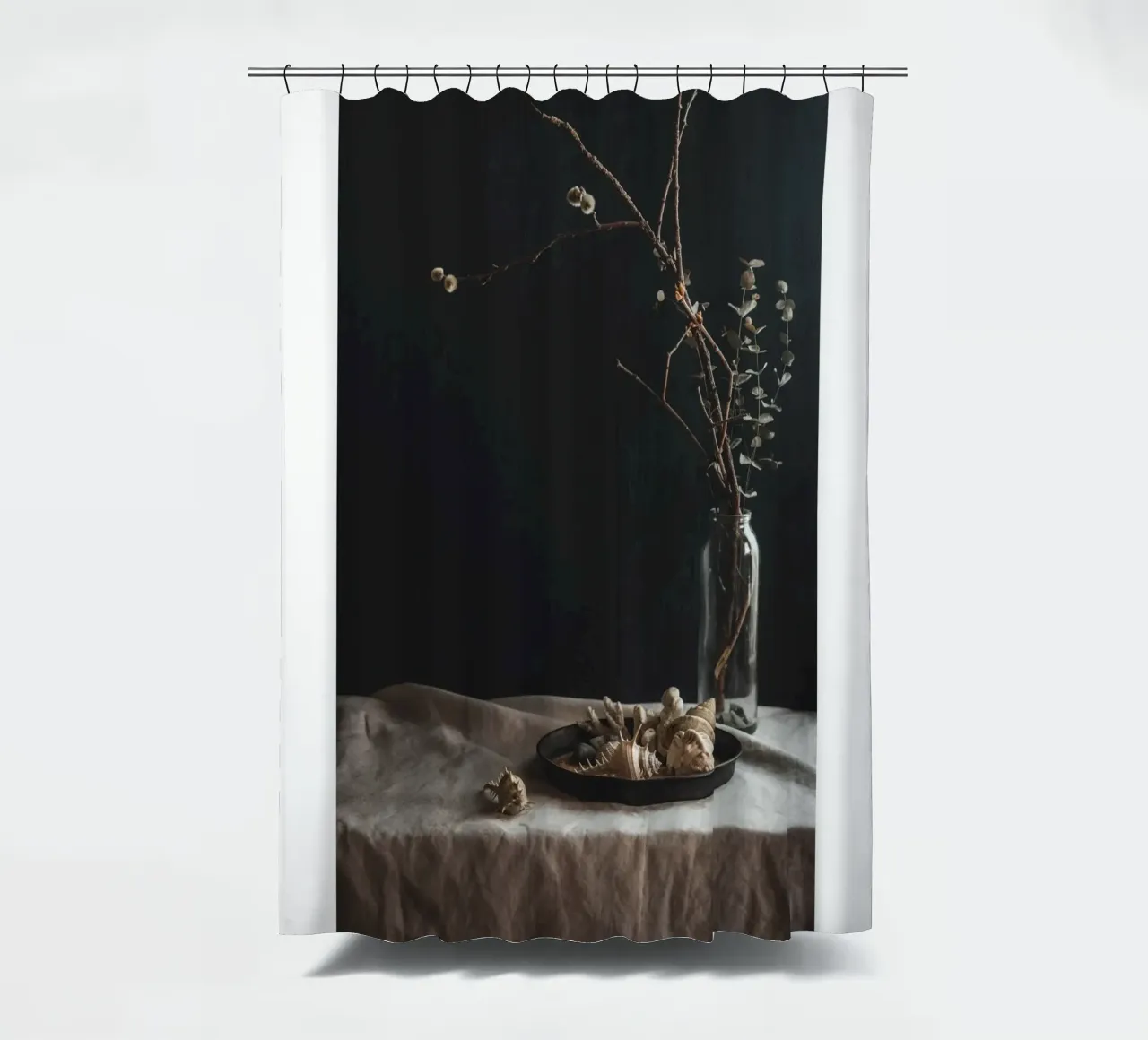 Still life with shells and branches - Natural elegance for shower curtain by Augenblicke-foto