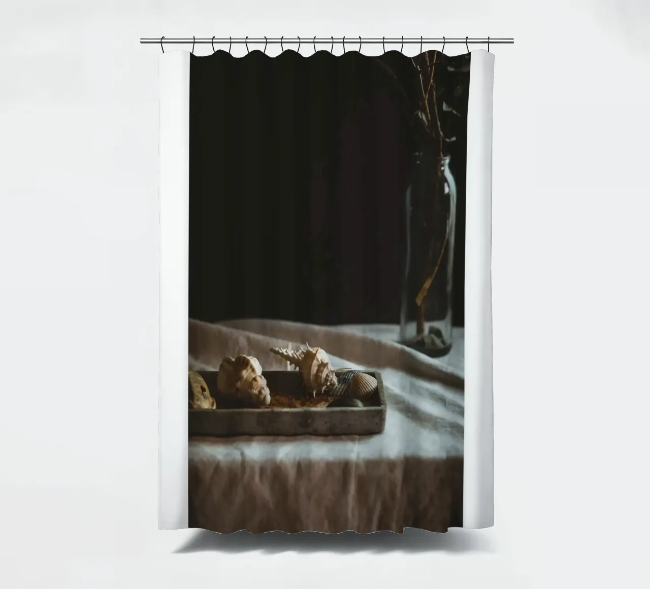 Still life with shells and branches - Natural elegance for shower curtain by Augenblicke-foto