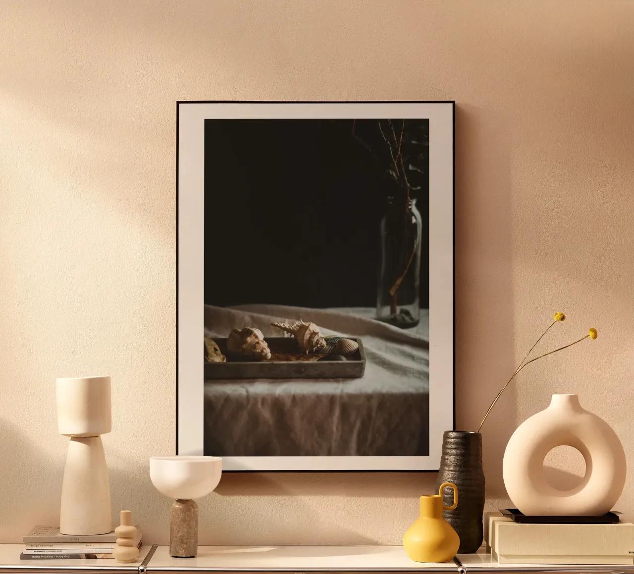Still life with shells and branches - Natural elegance for alu-dibond by Augenblicke-foto