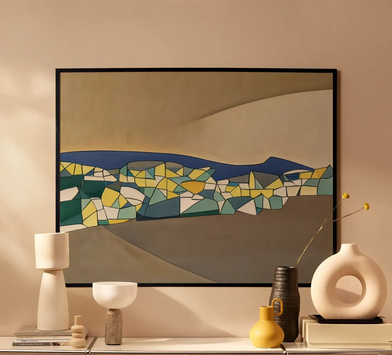 Escursione_paesaggio_3 poster con telaio in legno da Abstract Art by LK
