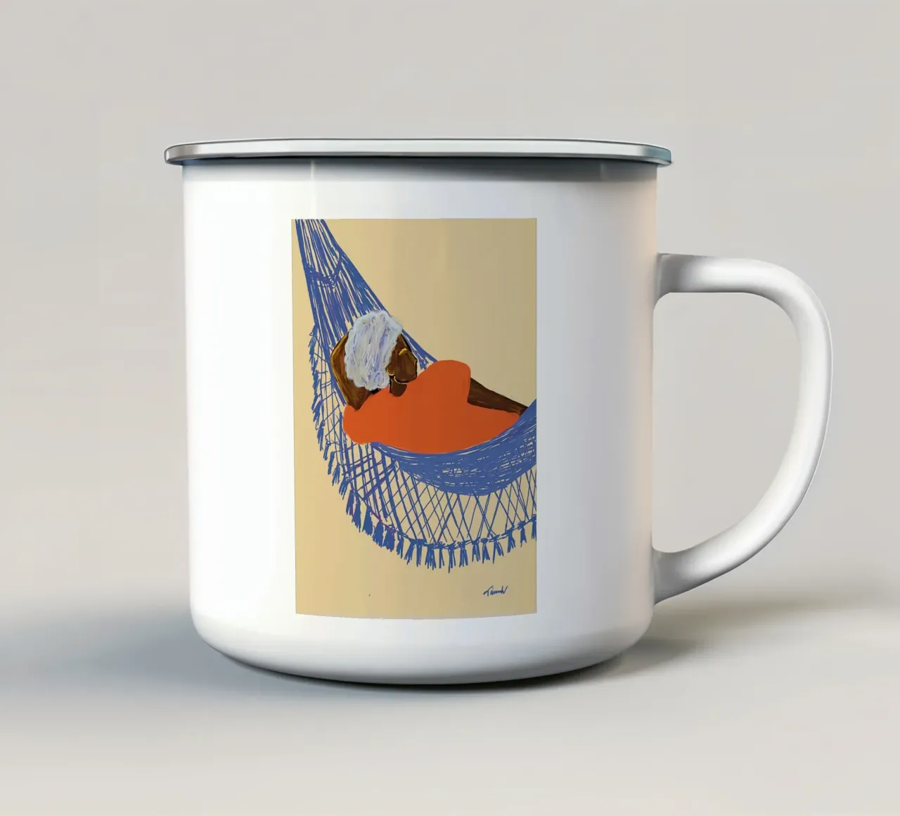 La donna e l'amaca tazza in smalto da tainah negreiros