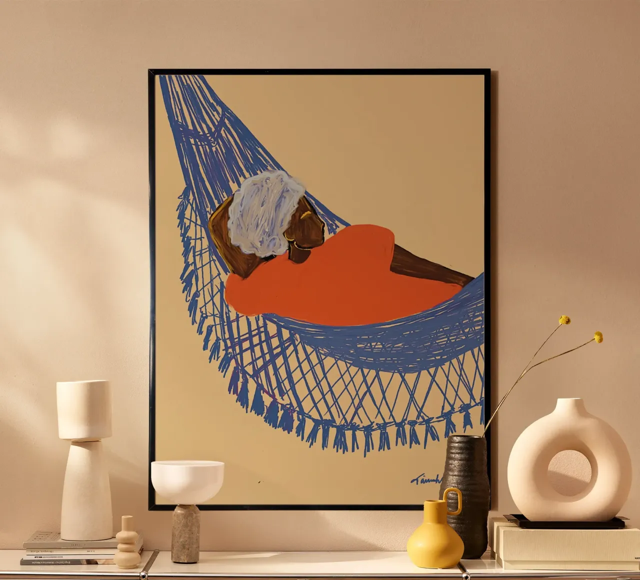La donna e l'amaca poster con telaio in plastica da tainah negreiros