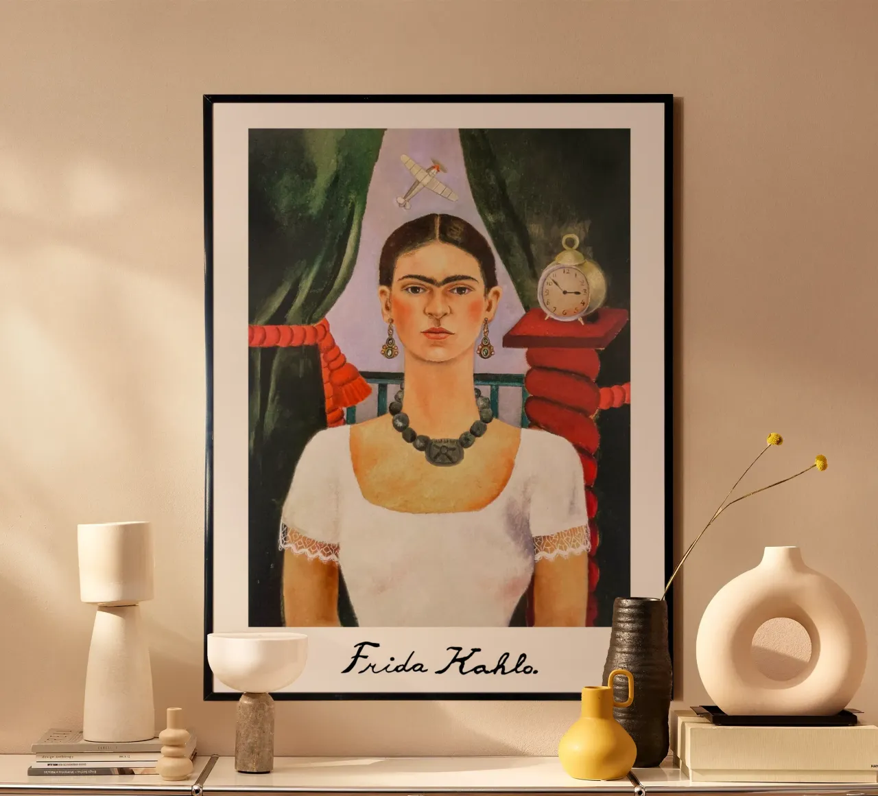 Frida, time flies poster with plastic frame by Carinaprint