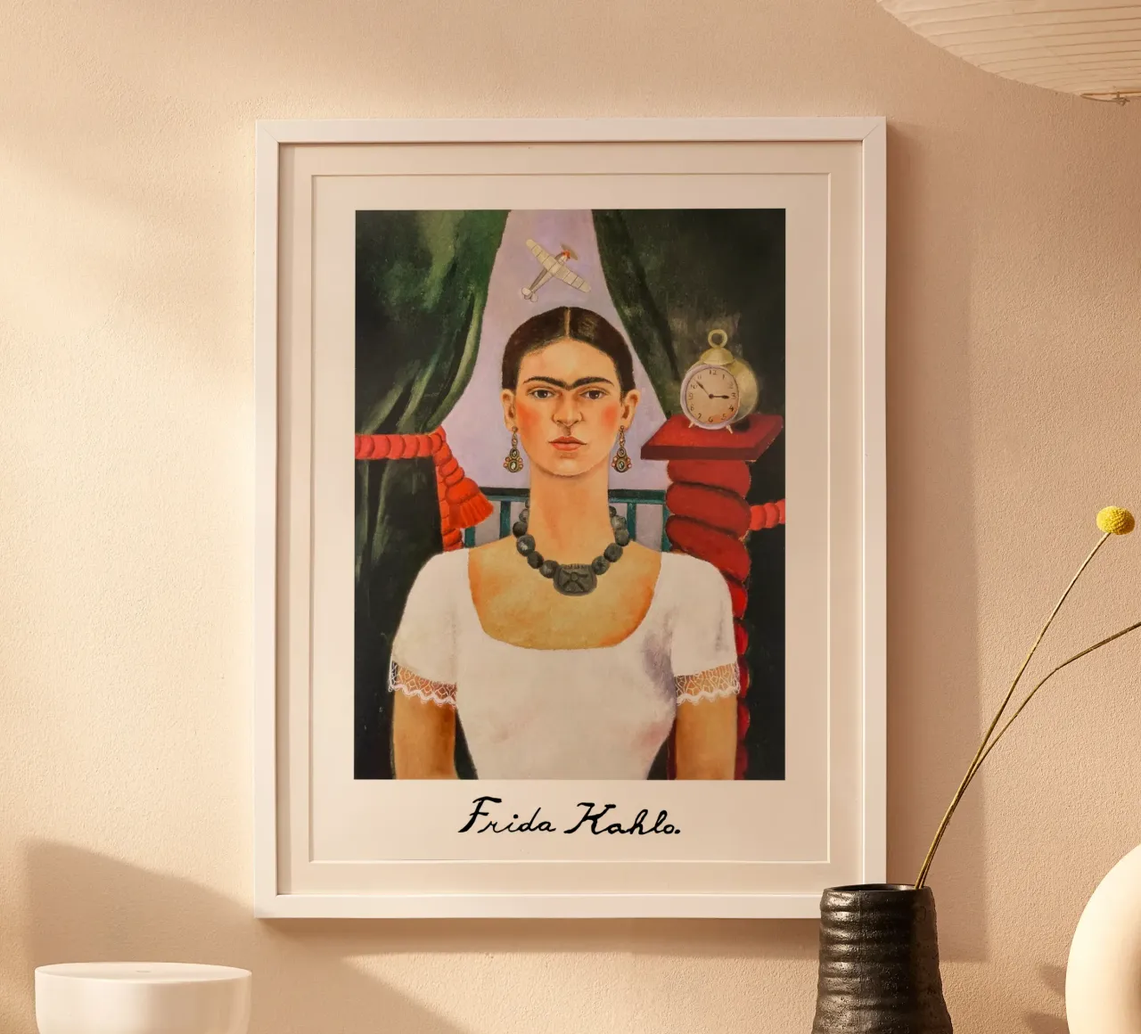 Frida, time flies poster with plastic frame by Carinaprint
