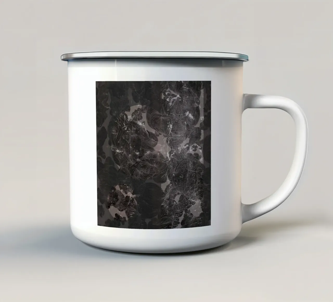 scratched coal enamel mug by Giulio Iurissevich