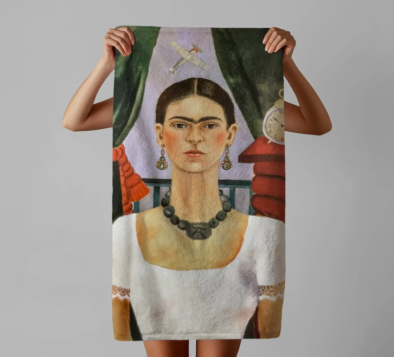 Ritratto Frida Kahlo, il tempo vola asciugamano da bagno da Carinaprint