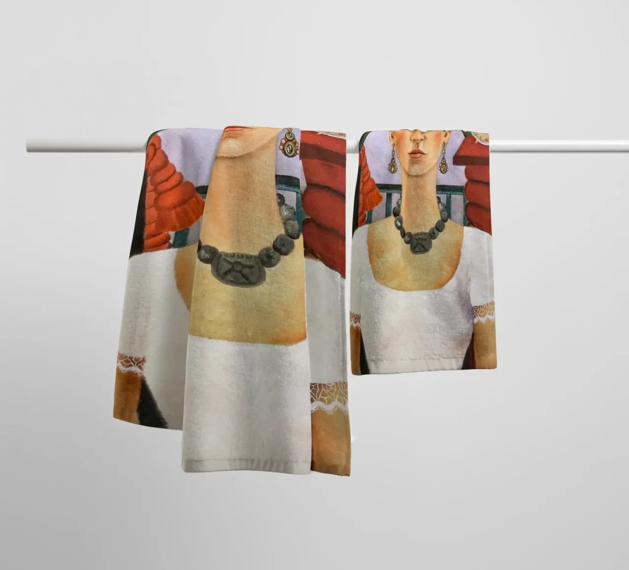 Ritratto Frida Kahlo, il tempo vola asciugamano da bagno da Carinaprint