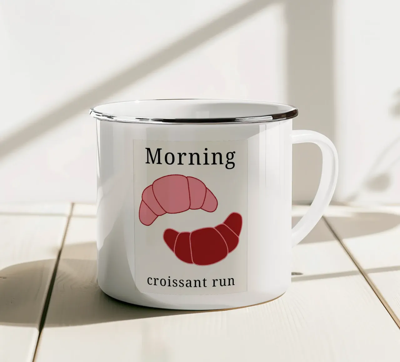 Corsa dei croissant del mattino tazza in smalto da pdigitalprints