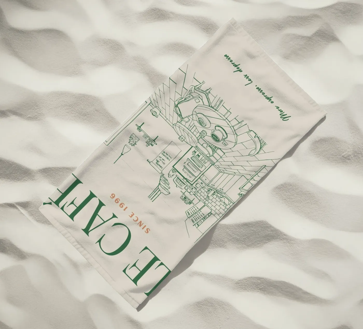 Vintage Cafe beach towel by pdigitalprints