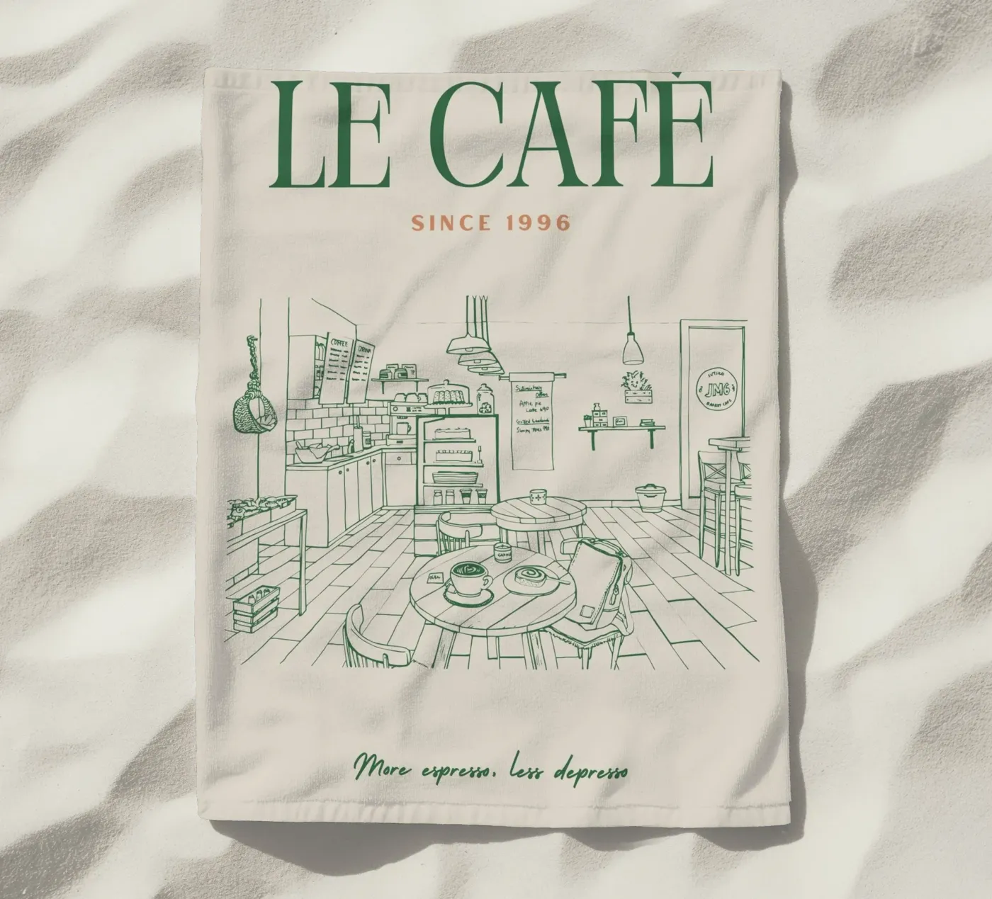 Vintage Cafe beach towel by pdigitalprints