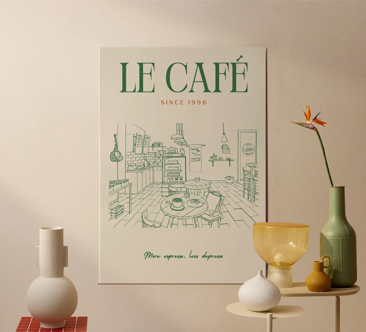 Caffè d'epoca poster con telaio in legno da pdigitalprints