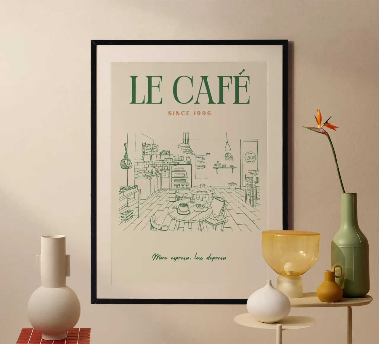Caffè d'epoca poster con telaio in legno da pdigitalprints