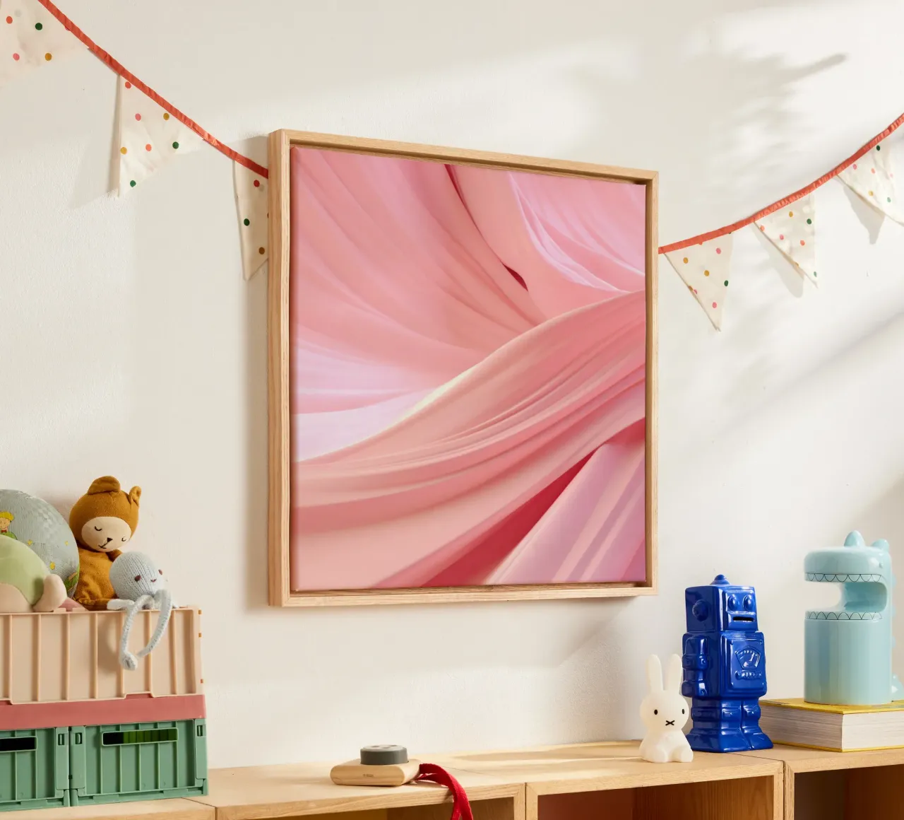 Modern Abstract Waves Texture Blush Pink canvas with Floater frame by Modern Muse