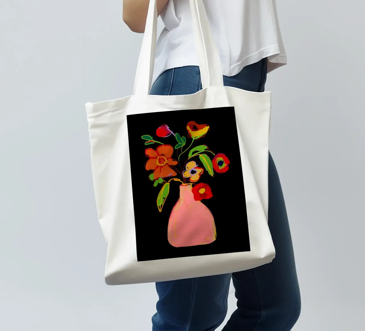 Fiore colorato in vaso 3 borsa in juta da LeaDArt