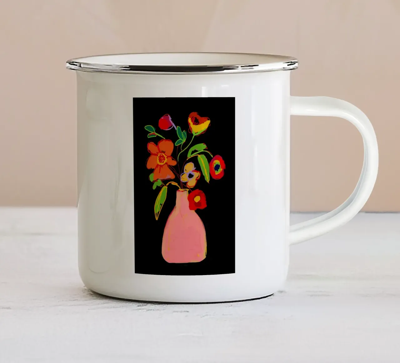 Fiore colorato in vaso 3 tazza in smalto da LeaDArt