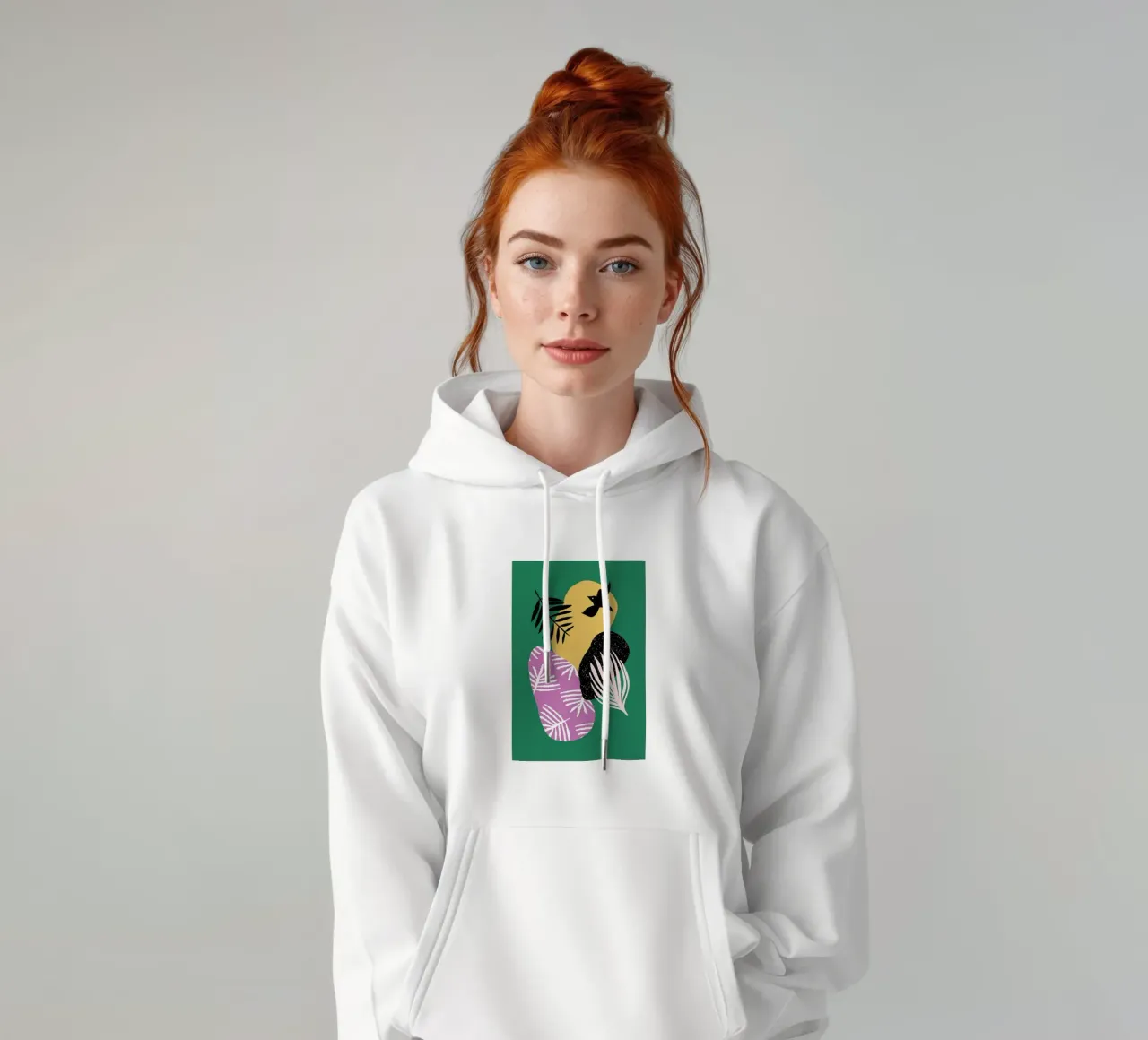 Tropical Bird in Green felpa con cappuccio da Linda Gobeta