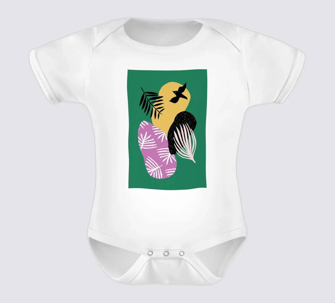 Tropical Bird in Green body neonato maniche corte da Linda Gobeta