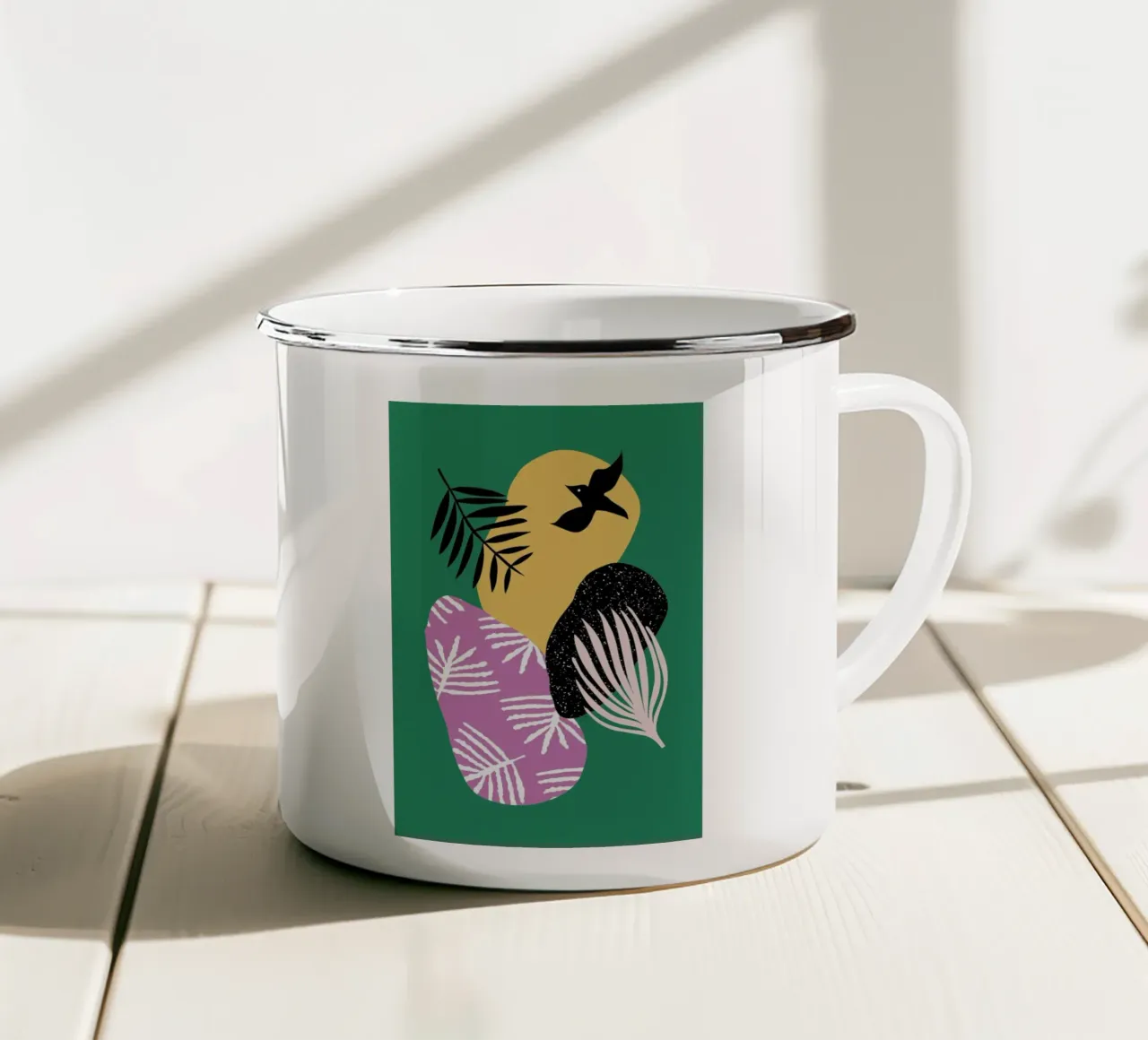 Tropical Bird in Green tazza in smalto da Linda Gobeta