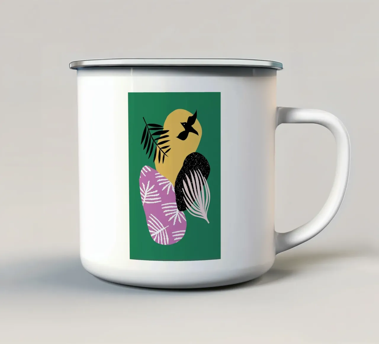 Tropical Bird in Green tazza in smalto da Linda Gobeta