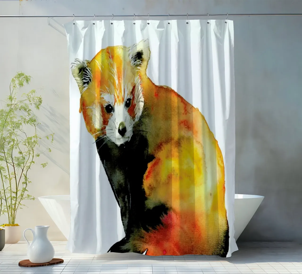 Red Panda shower curtain by Larissa van der Laan