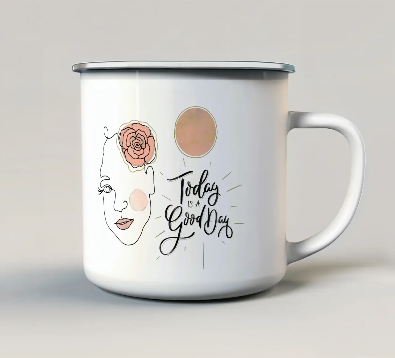 Faccia da ragazza. Oggi è un buon giorno. Linea d'arte in rosé tazza in smalto da CalliLetters