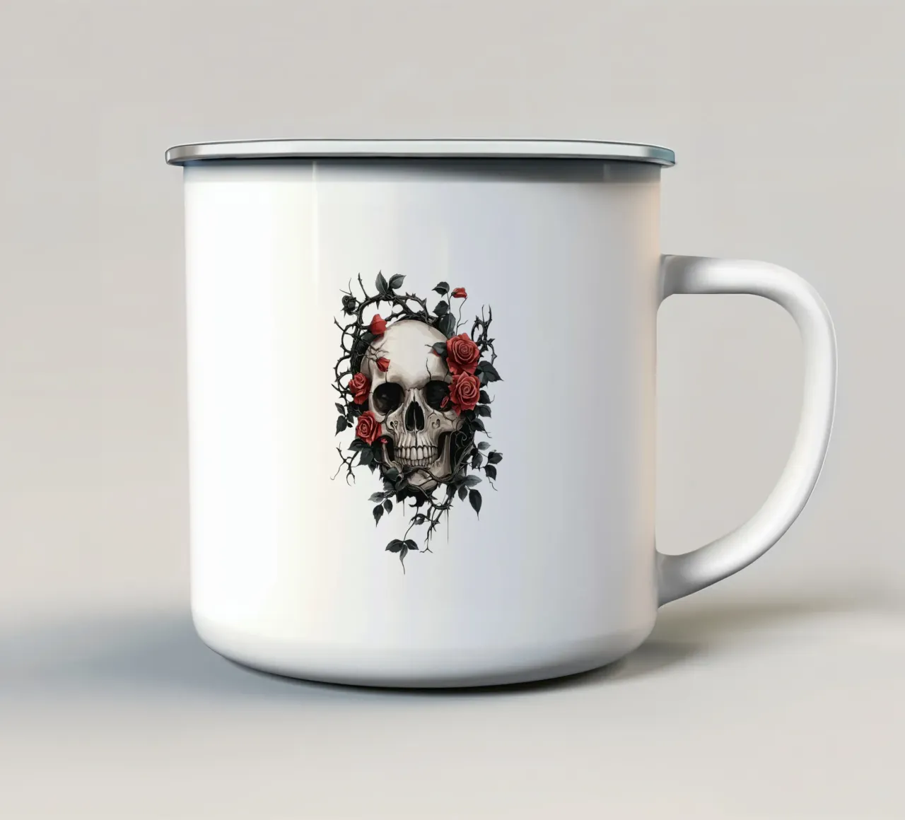 Teschio con rose rosse e spine - Gotico tazza in smalto da pixelbull - medieval art and more