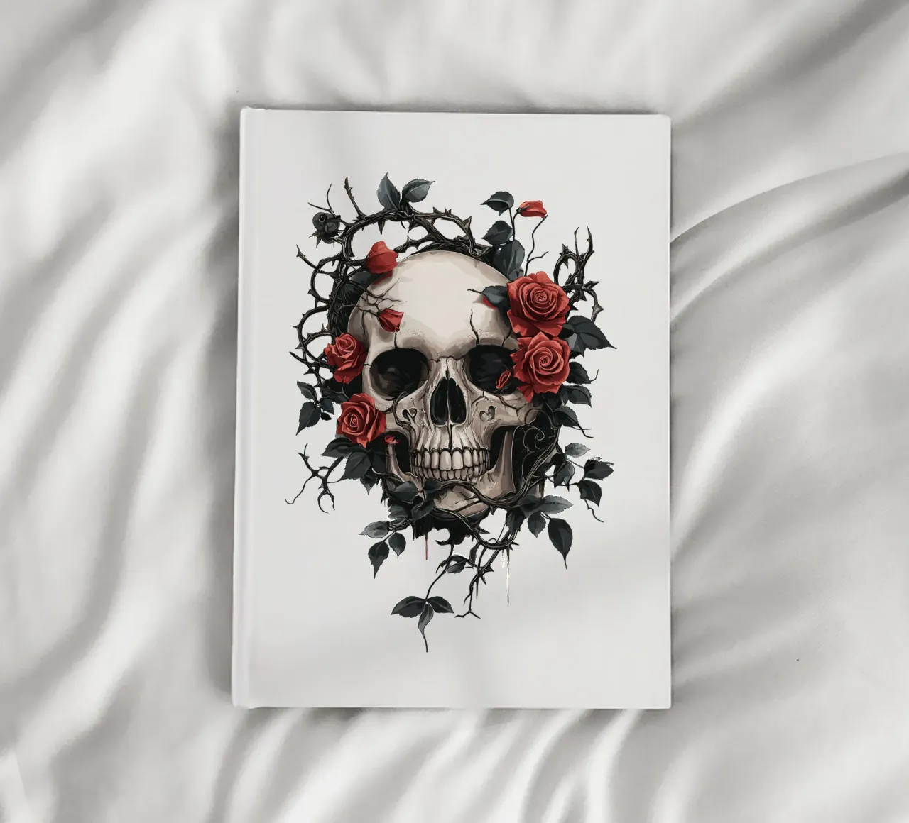 Skull with red roses and thorns - Gothic notebook by pixelbull - medieval art and more