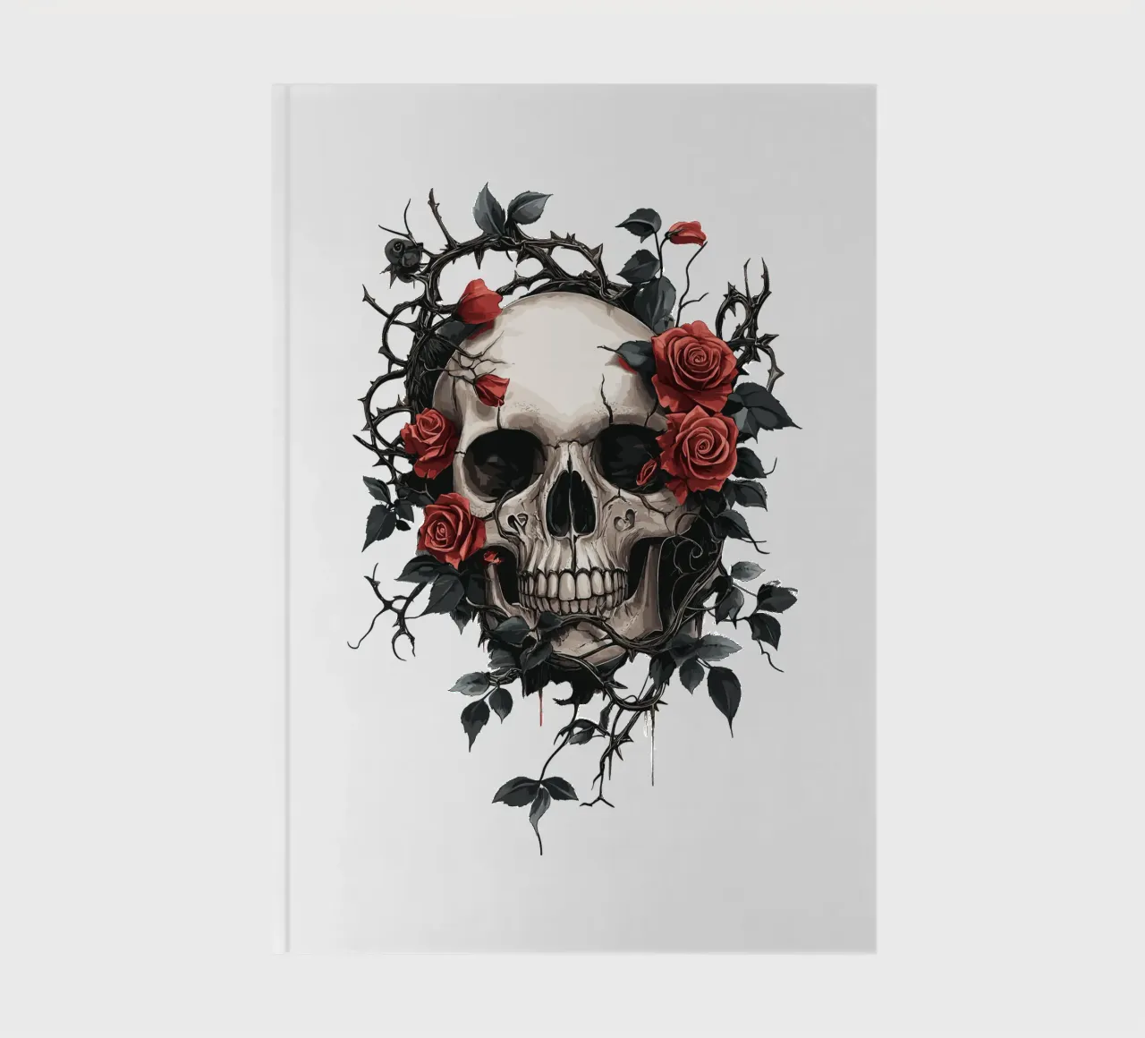 Skull with red roses and thorns - Gothic notebook by pixelbull - medieval art and more